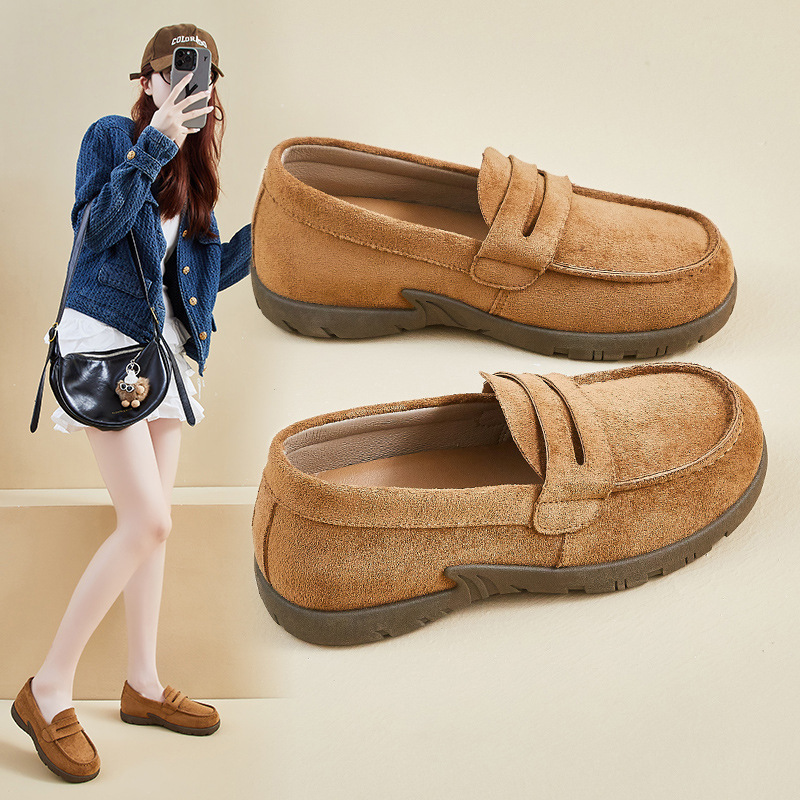 英伦风乐福鞋2025年秋季新款圆头一脚蹬小皮鞋复古休闲增高RD662