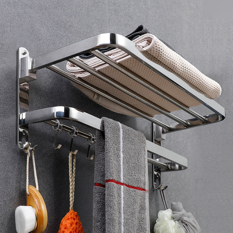 Thickened Towel Rack Without Punching Holes in the Bathroom 304 Stainless Steel Towel Rack Bathroom Storage Rack Toilet Towel Rack