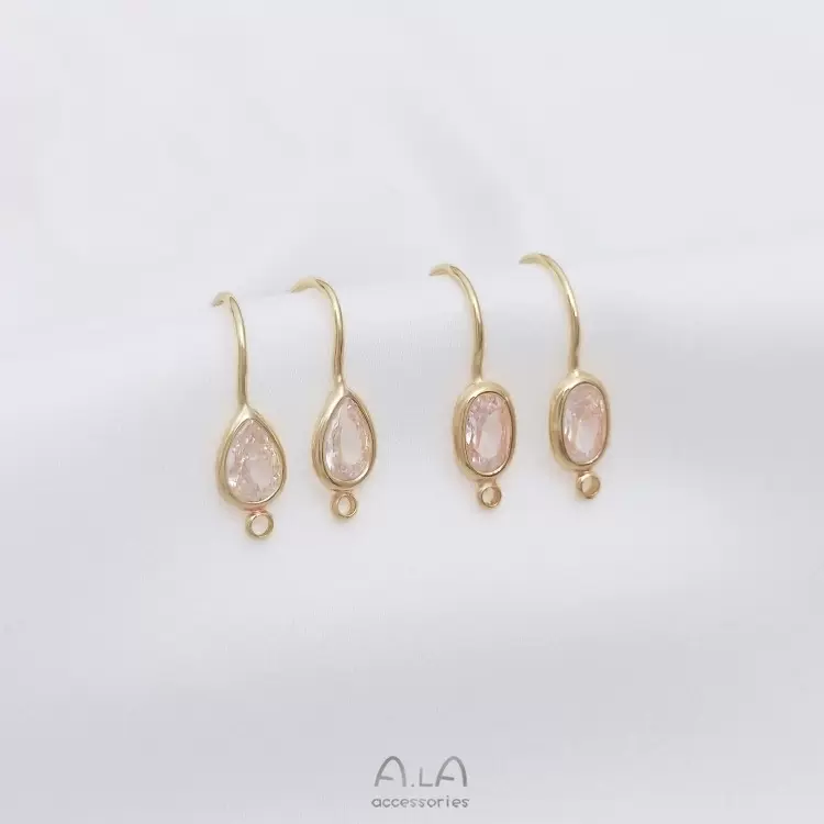 保色14K包金水滴锆椭圆锆石耳钩带吊环手工diy耳环材料耳饰品配件