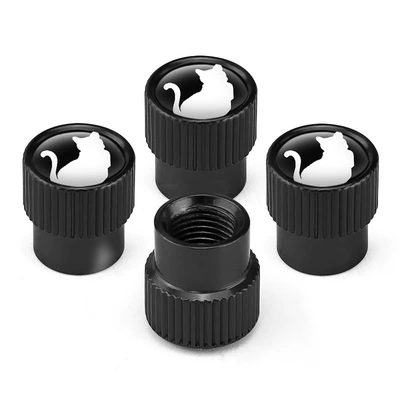 Kitten car valve cap aluminum alloy universal tire valve cap durable rust-proof air leakage 4 Pack (valve) - black-aluminum-alloy-material-opp-bag