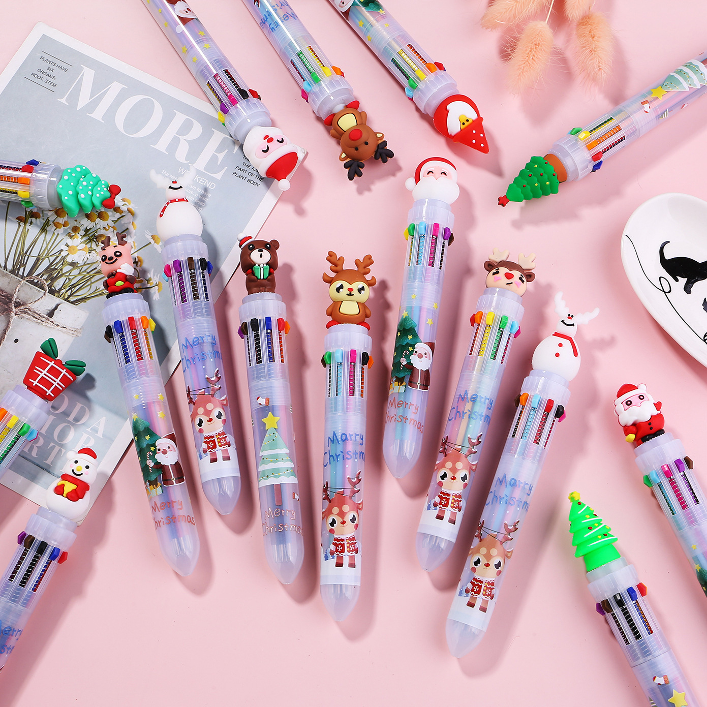 cartoon pen santa elk 10 color ballpoint pen simple cute hand account press multi colors ballpoint pen