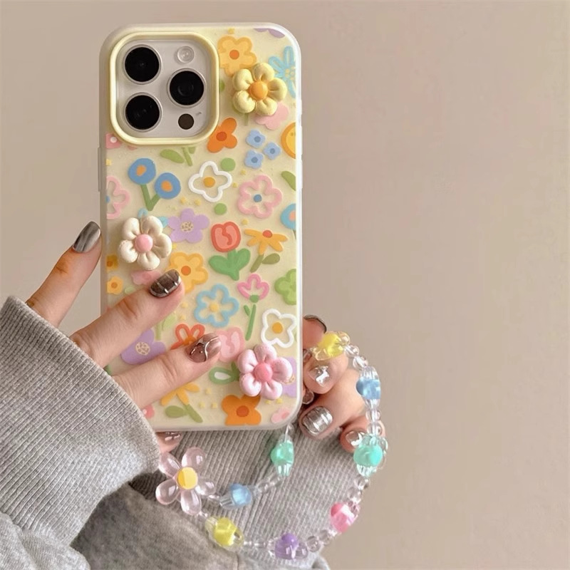 Las flores de dopamina de color estilo ins son adecuadas para Apple 16/15 funda para teléfono móvil iphone14 estéreo 16ProMax hembra