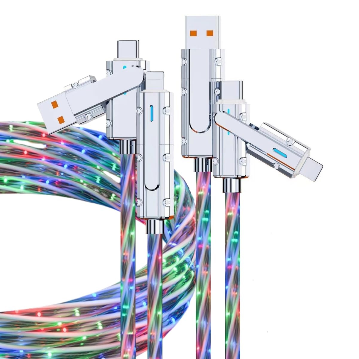 跨境爆款四合一星空数据线七彩车载氛围灯多功能二拖二手机充电线