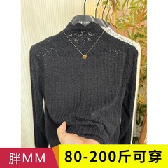 大码镂空蕾丝打底衫女裝胖mm2025新款半高领显瘦内搭网纱t恤上衣