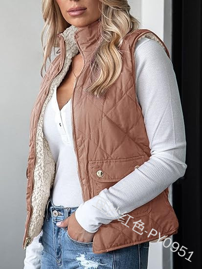 欧米のクロスボーダーのアマゾンの秋冬の新型の婦人服の毛の内の大胆なファスナーの袖なしのポケットのベストのコート|undefined
