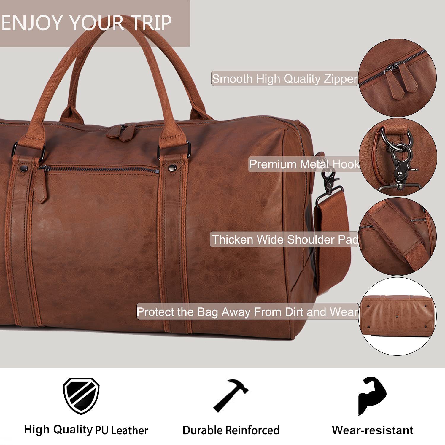 Extra Duffel Reisetasche, wasserdicht, Leder, fürs Wochenende, groß, zum Aufhängen_voghion.com