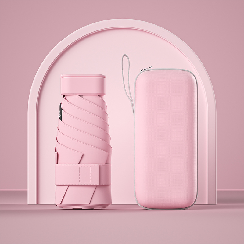 Protector solar creativo, vinilo, sombrilla, mini pequeño, seis paraguas, femenino, 40% de descuento, bolsa, sombrilla, lluvia y sombrilla de doble uso al por mayor