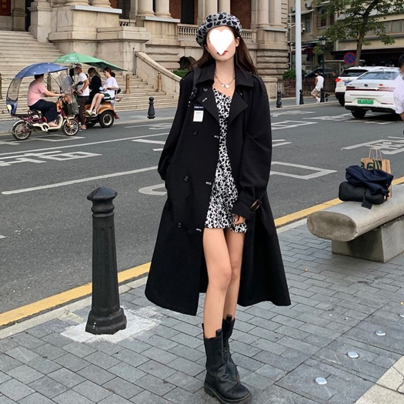 Windbreaker black have more cash than can be accounted for overcoat Autumn 2022 new pattern Harajuku Overknee Thin section Popular Long sleeve coat Women's wear