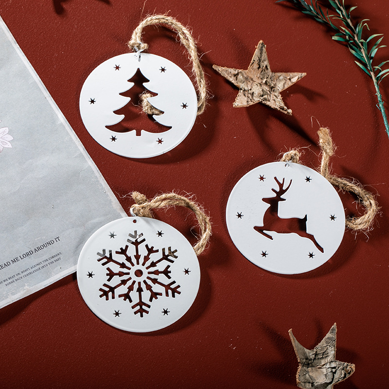 Madera de hierro forjado copo de nieve de alce colgante de árbol de Navidad decoración de Navidad colgante de hierro blanco colgante de árbol de Navidad