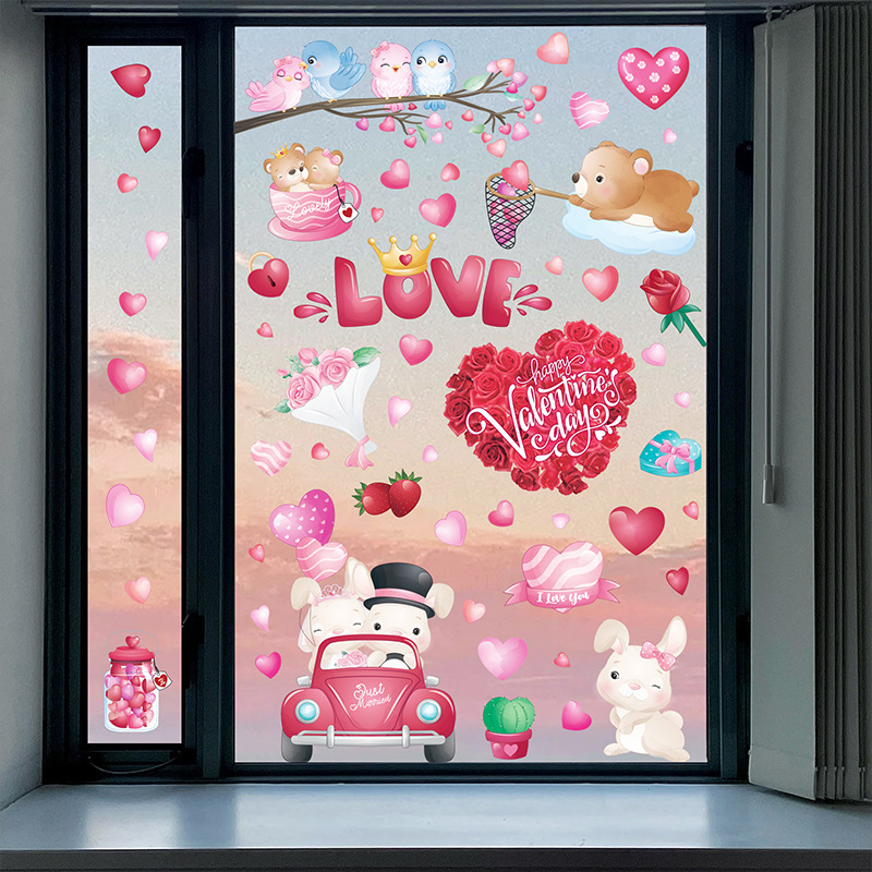 Cross-border Amazon Valentine's Day Rose LOVE Love DIY Holiday Party Decorative Supplies Glass Wall Wallpaper Cross-border Amazon Valentine's Day Rose LOVE Love DIY Holiday Party Decorative Supplies Glass Wall Wallpaper