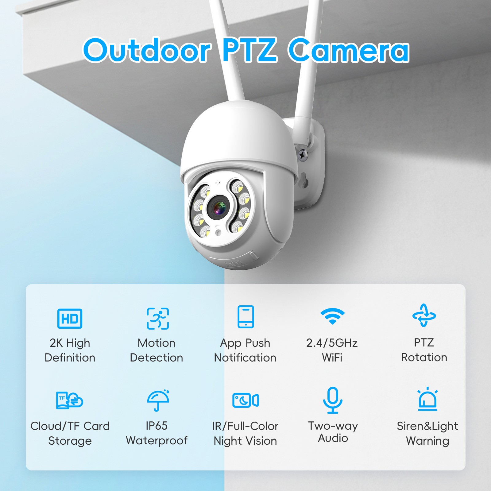 Cámara de Seguridad Exterior de Fábrica con Detección de Movimiento y Alarma, Popular en el Extranjero, Inalámbrica, Impermeable, con Giro e Inclinación, Full HD