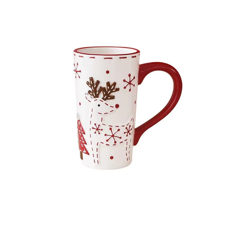 Navidad encantadora temática taza de cerámica Papá Noel patrón de alce taza de marca taza de agua de vacaciones regalo taza de cerámica