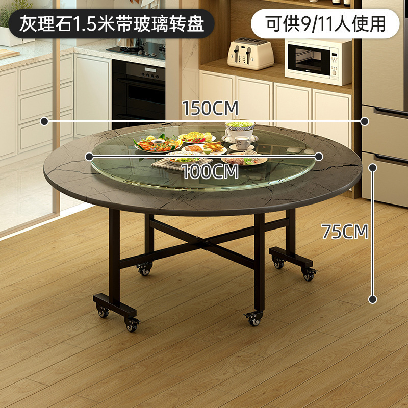 家用折叠桌出租屋折叠餐桌转盘大桌子可折叠圆桌餐椅圆形饭桌批发|undefined