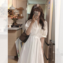 2023年夏季仙女初戀溫柔風中長款裙子法式復古氣質白色襯衫連衣裙