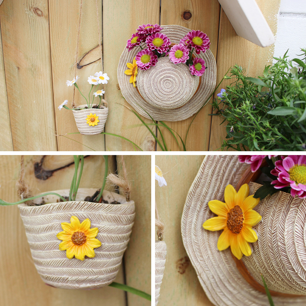   simulation straw hat bag modeling flowerpot small bunch of flowers home decoration wall decoration resin crafts now