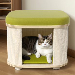 Multifunctional Cat Stool Nest for Comfortable Sleeping in All Seasons, Shared Cat Nest for Humans and Pets, Solid Wood Thickened Semi-Enclosed Dog Nest, Pet Nest