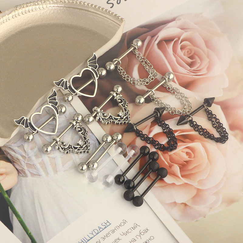 Stainless Steel Black Chain Breast Ring Set with Diamond-Embedded Nipple Jewelry for Amazon Wishlist detail image 10