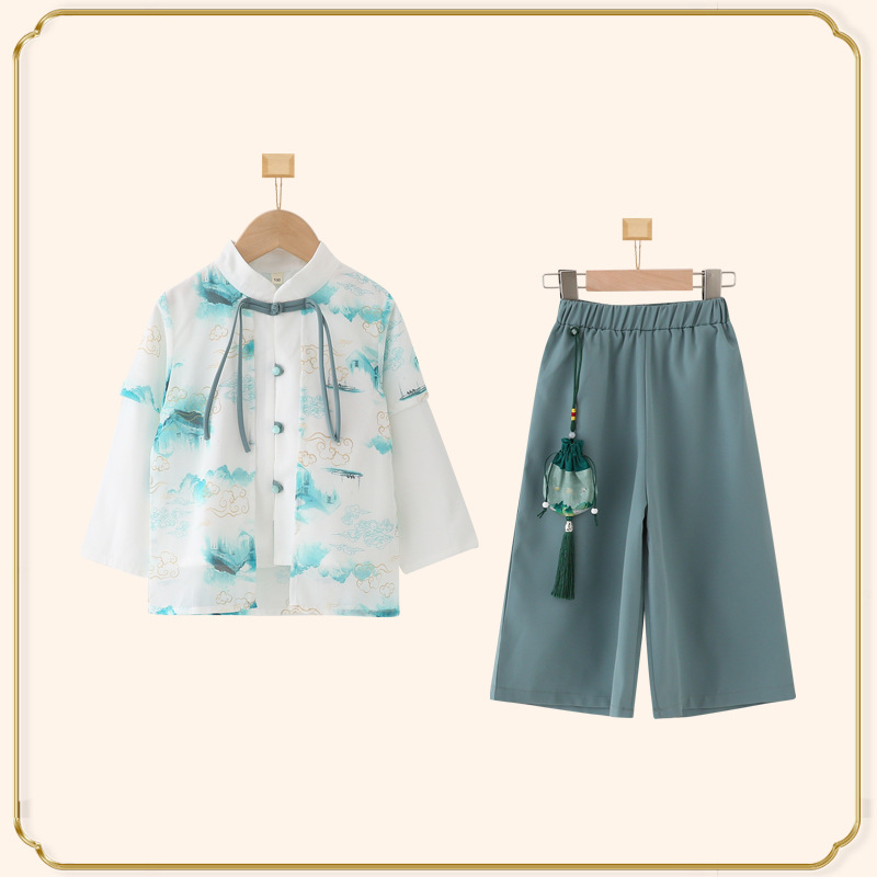Chinese-style children's Hanfu male child Tang suit new Chinese style retro style two-piece set for girls, kindergarten ancient costume performance attire