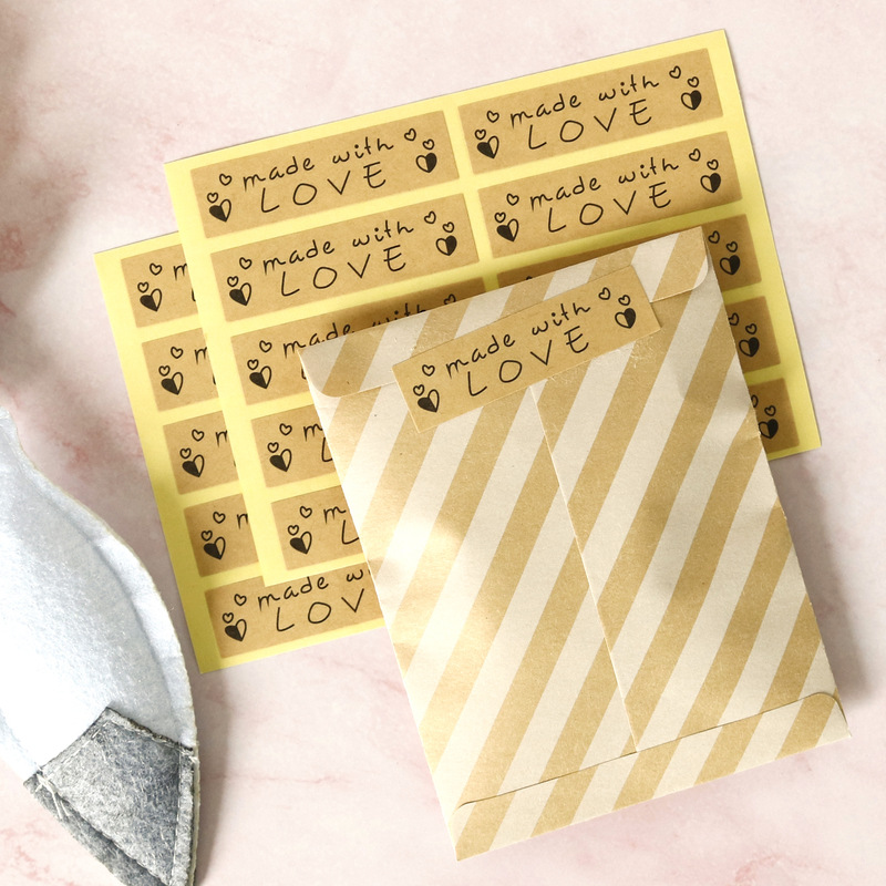 10枚Made with Love牛皮纸封口贴爱心长条贴纸礼品包装不干胶标签