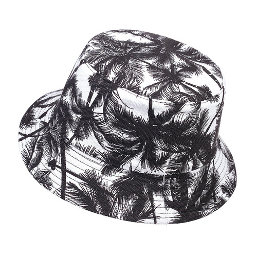 Coconut Tree Dual-Sided Fisherman Hat for Men and Women - Summer Sun Protection, Korean Style, Student Fashion, Casual Trend, Round Face Wide Brim Bucket Hat