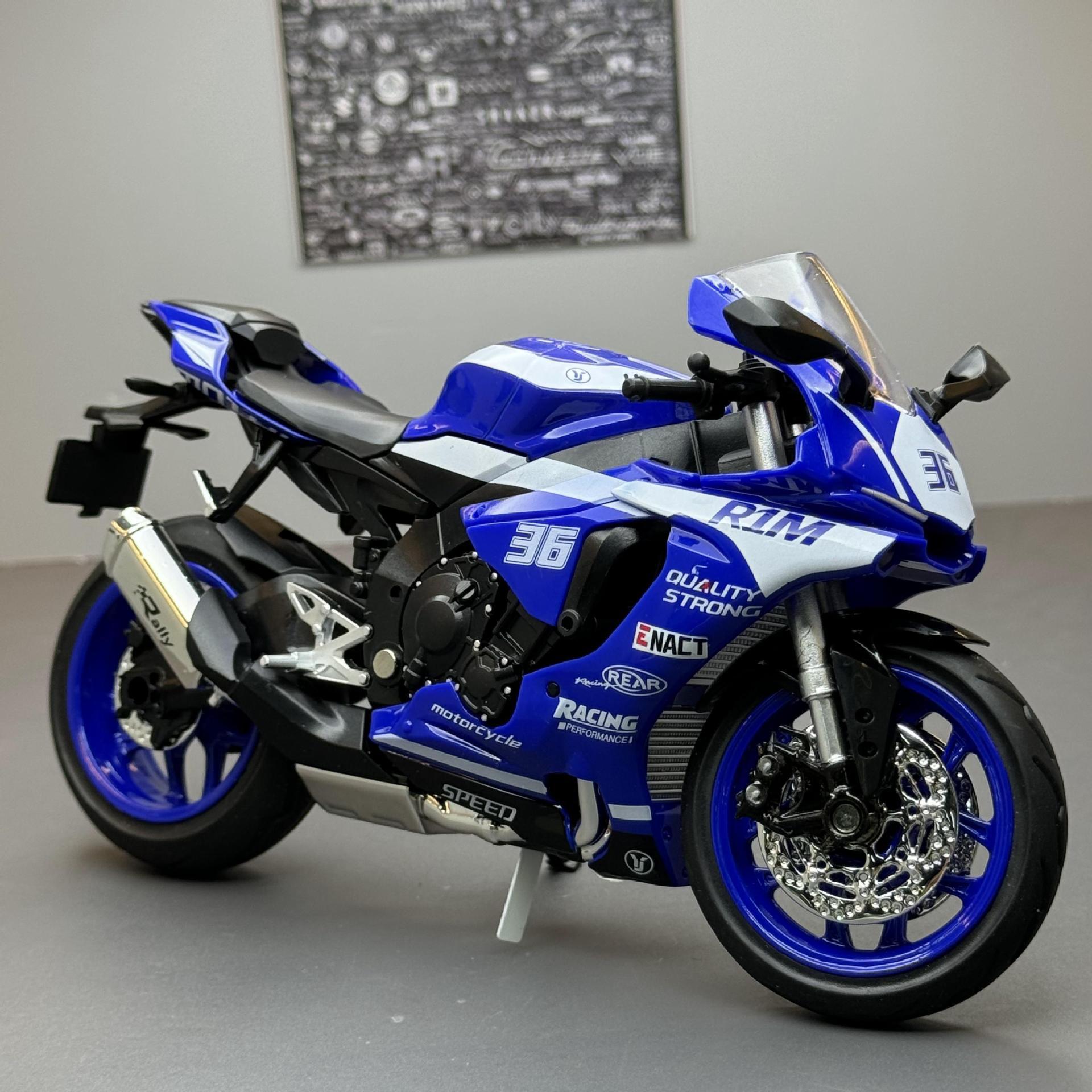 Jiaye modelo de coche de aleación de simulación 1:12 Yamaha R1 motocicleta sonido y luz para niños modelo de coche de juguete colección de decoración