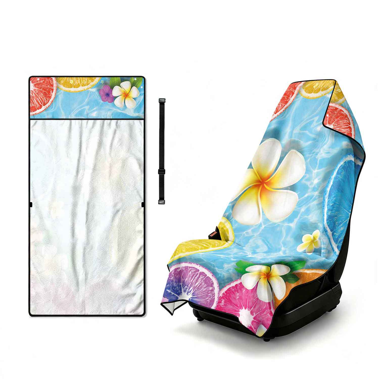 Printed bath towel and car seat cover 2-in-1, ultra-fine fiber outdoor beach and car dual-use universal seat cushion