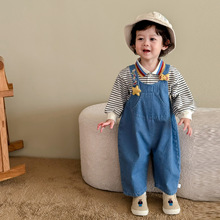 宝宝玩偶牛仔裤2025新款秋季女童韩版条纹背带裤男童超萌卡通裤子