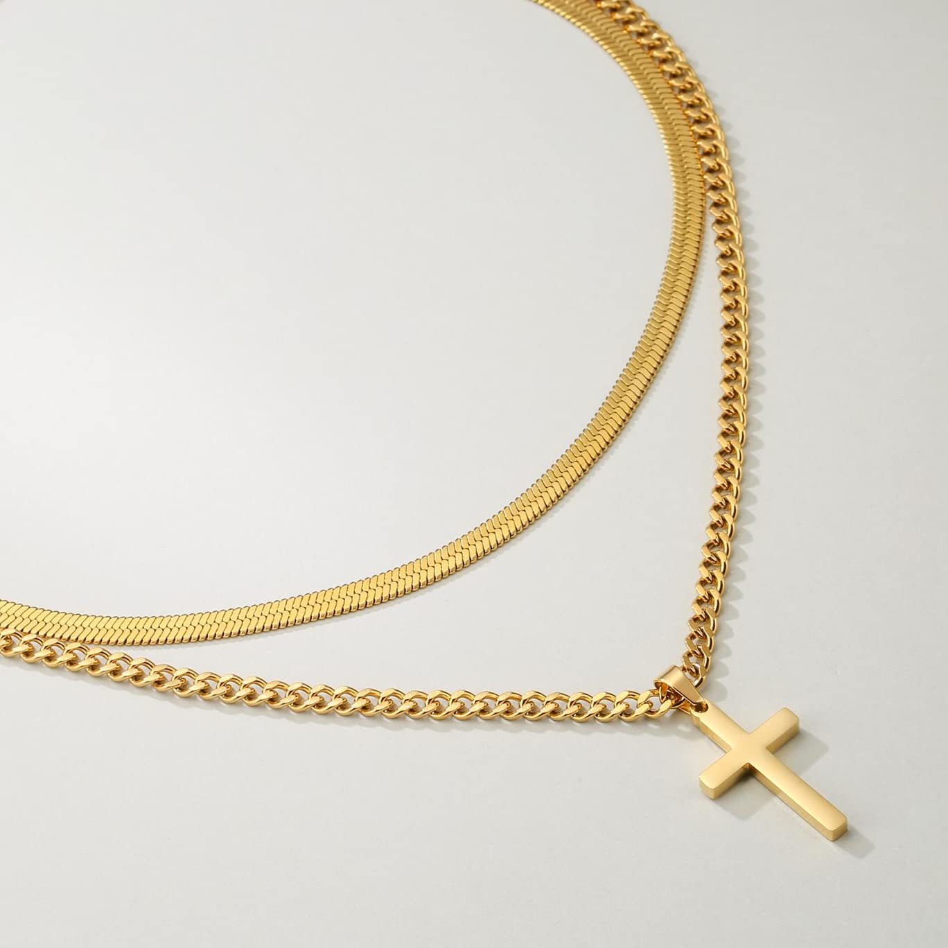 Cross Pendant Layered Necklace In Stainless Steel For Women_voghion.com