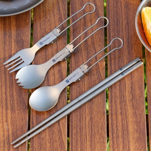 Outdoor Pure Titanium Folding Spoon Fork Chopsticks Set Camping Portable Titanium Tableware Soup Spoon Fork Titanium Metal Chopsticks Spoon Fork