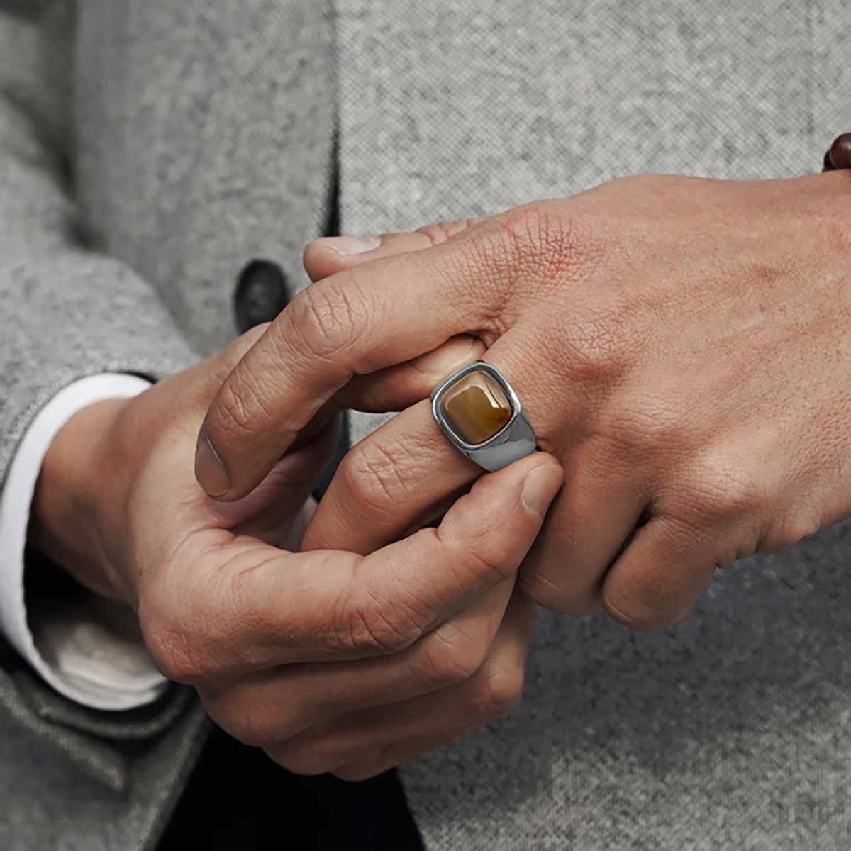 15g Weight Natural Stone, Gem Inlay Material Rings Classification 11, 12, 8 Ring Size 1 Piece Quantity Holiday, Daily Occasion Titanium Steel Material Square Pattern Men's Gender Inlay Design Casual, Retro Style Casual Retro Square Titanium Steel Inlay Natural Stone Gem Men's Rings 5