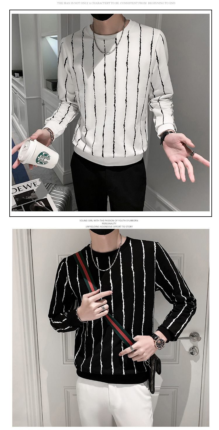 Celebrità di Internet bella felpa con cappuccio alla moda versione coreana slim fit a righe top spirito giovane primavera e autunno casual_voghion.com