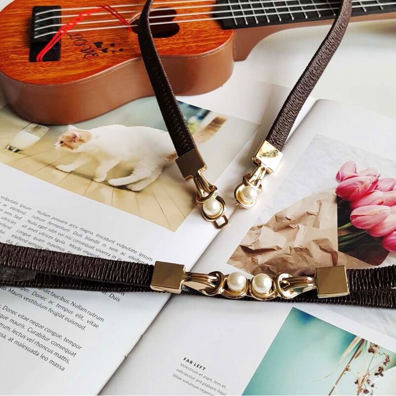 Retro Style Retro Solid Color Pu Leather Alloy Plating Inlay Pearl Women's Leather Belts