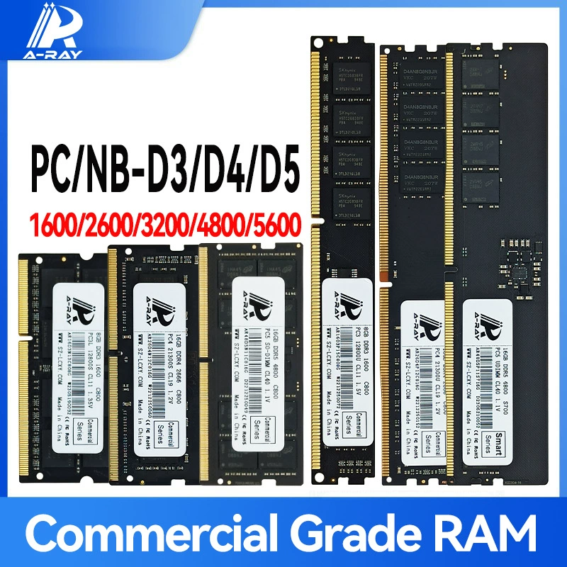 Коммерческая память RAM (A-RAY) DDR3 / DDR4 / DDR5, модули 4–32 ГБ, 1600–5600 МГц