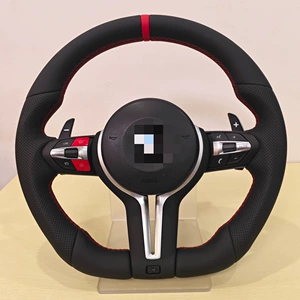 New red button with stitching alignment suitable for all BMW models, including the F10, F30, E90, and E92 steering wheels