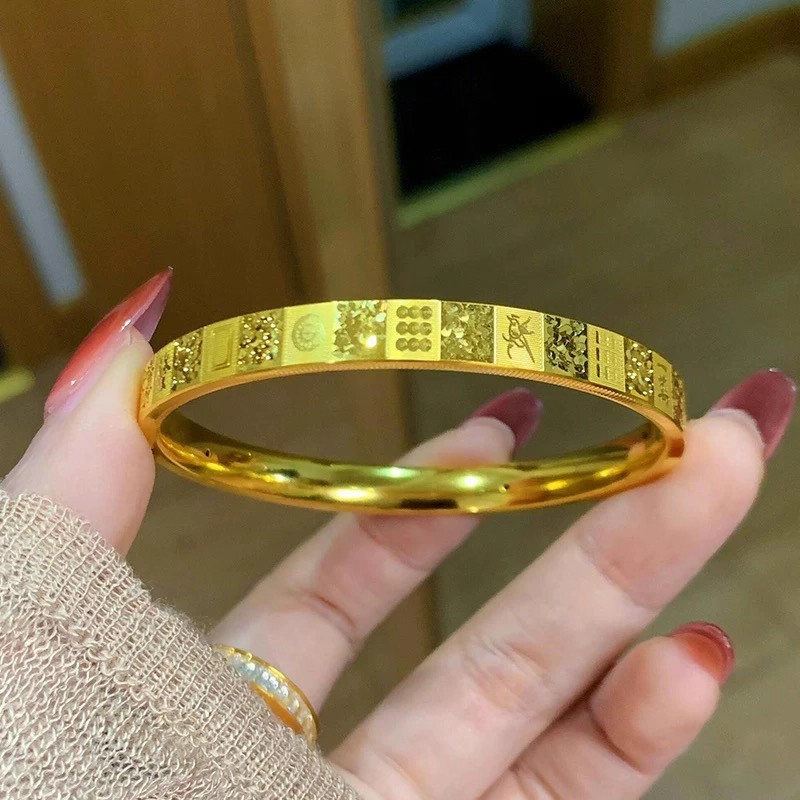 轻奢麻将手镯女高级感沙金爆闪碎冰国粹十三幺金镯子时尚个性手饰|undefined