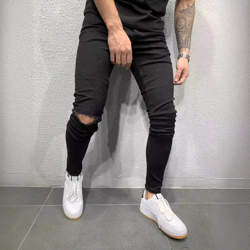 High-quality European and American men's elastic tight ankle jeans for foreign trade independent station classic men's rotten