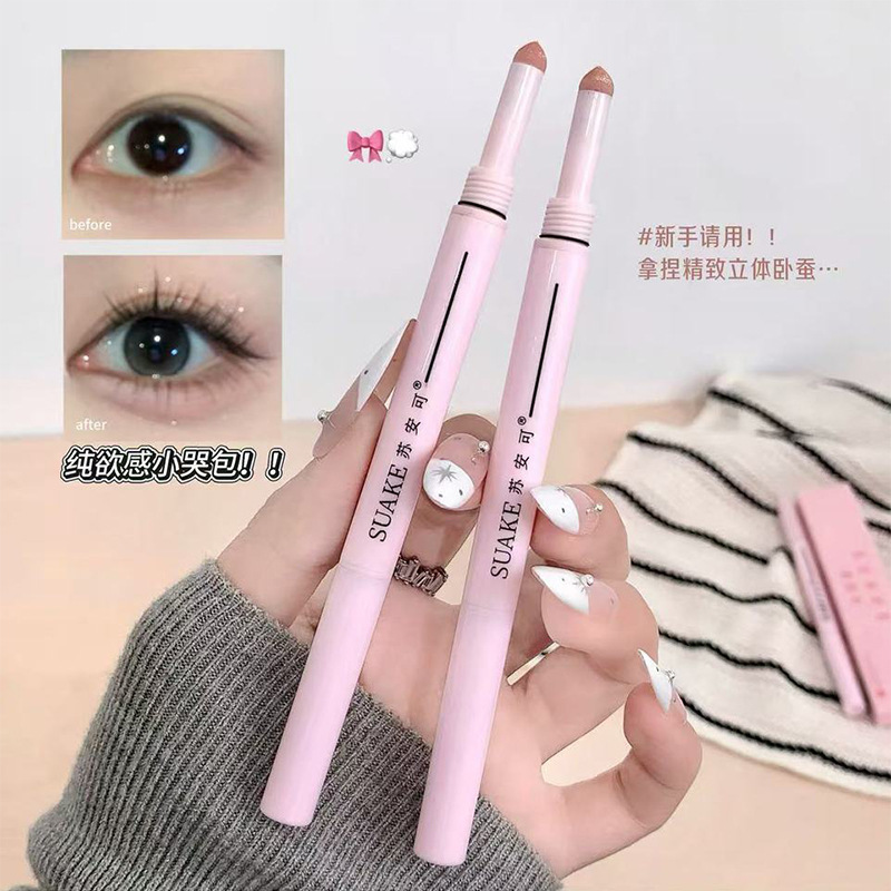 Dual-Ended Aegyo-Sal Pen for Under-Eye Contouring, Two-In-One Highlighter and Matte Natural Color Eyeshadow Pen, Affordable for Students