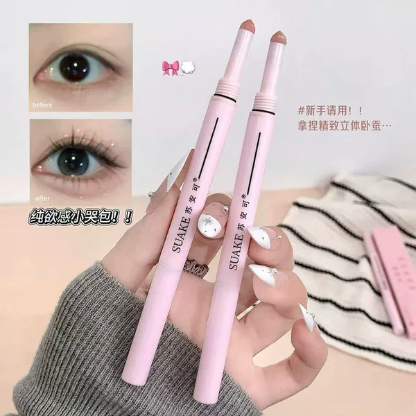 Dual-Ended Aegyo-Sal Pen for Under-Eye Contouring, Two-In-One Highlighter and Matte Natural Color Eyeshadow Pen, Affordable for Students