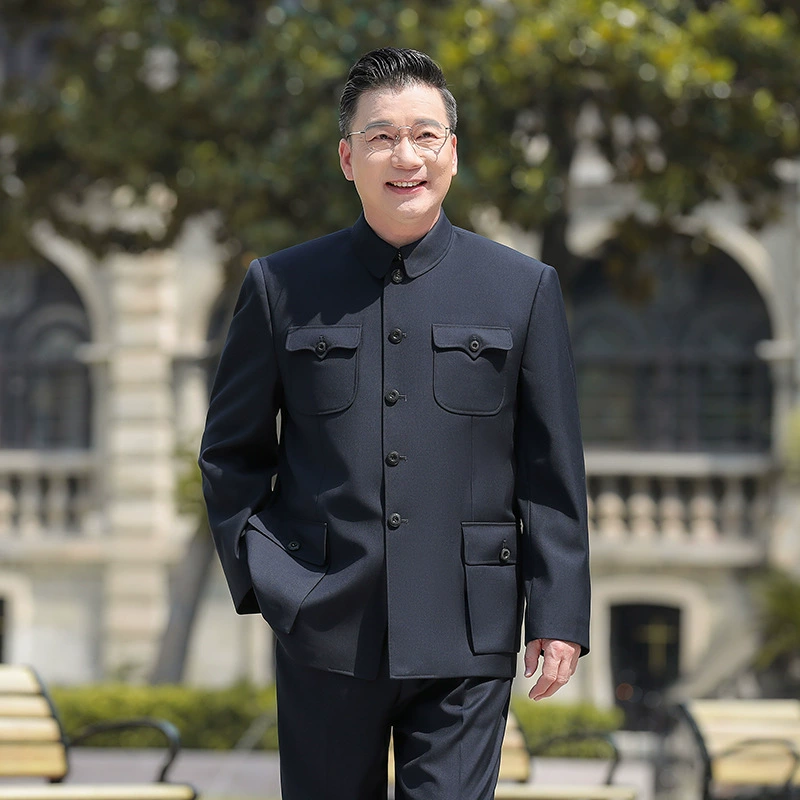 Мужской весенне-осенний костюм Чжуншань для мужчин среднего и пожилого возраста для домов престарелых, утепленный костюм Тан на флисовой подкладке, высококачественная одежда.