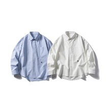AIMATARGET日系潮流条纹衬衫复古基础款绣花休闲宽松男衬衣CC092