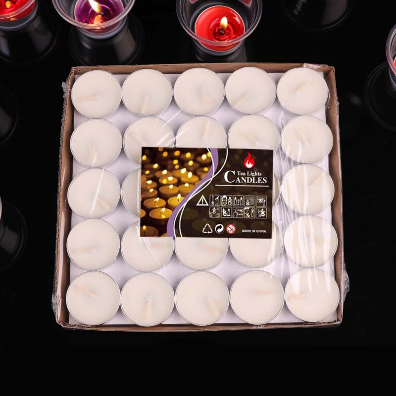 50 Round Aluminum Shell Tea Candles for Wedding Proposal Display, Hotel Insulation Small Candles, 2-Hour Tea Candles for Decoration Wholesale