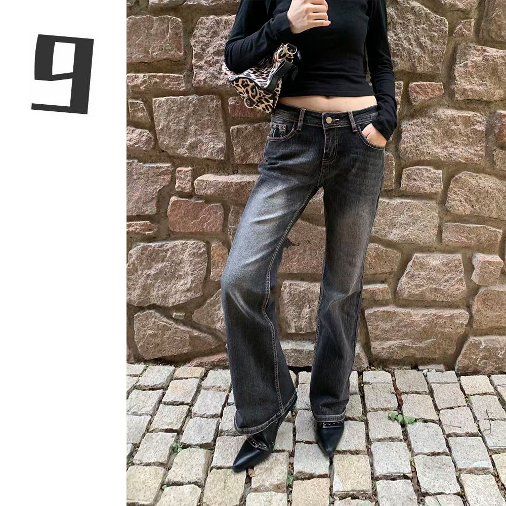 [9Hour] Retro Personalized Tie-Dye Grab Pattern Jeans for Women 2025 Autumn and Winter Distressed Casual Bootcut Pants Cx8138