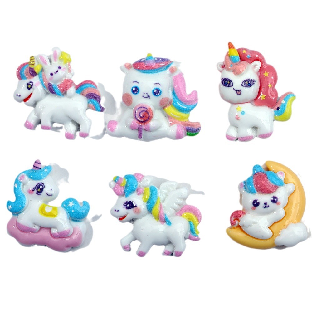 Dibujos animados Luna unicornio accesorios de resina DIY accesorios para el cabello teléfono móvil Shell papelería clave colgante hecho a mano material al por mayor