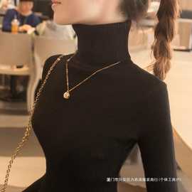 高领打底衫女秋冬新款内搭长袖修身紧身洋气加厚黑色毛衣针织上衣