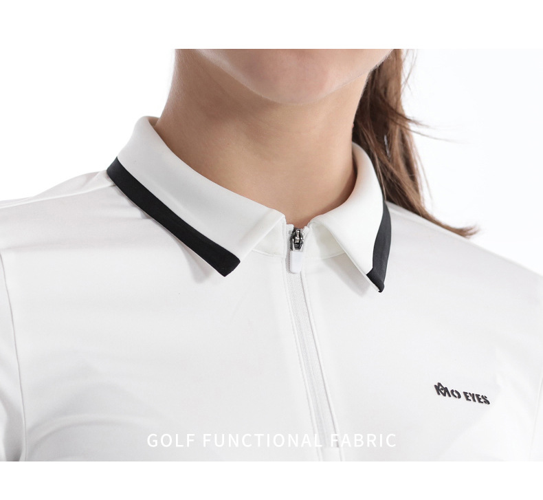 Áo golf nữ dài tay thắt nơ MO EYES vải co giãn thể thao thu đông — M23YF023-Trắng [phối với khăn lụa], M23YF023-Đen [với khăn lụa], M23YF019-Áo màu đen, M23YF019-Áo màu trắng chi tiết 7