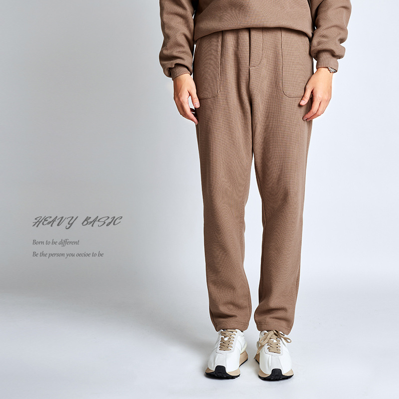 2021 autumn deep coffee trousers solid color medium waist cotton casual spot micro-eullet brown ordinary Warc husband