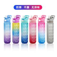 Hot-selling spray cup Outdoor mountain plastic space cup Bouncing straw gradient color cup 32OZ sports water cup