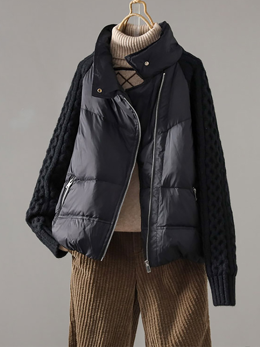 Knitted winter fashionable short keep warm down jacket with zipper