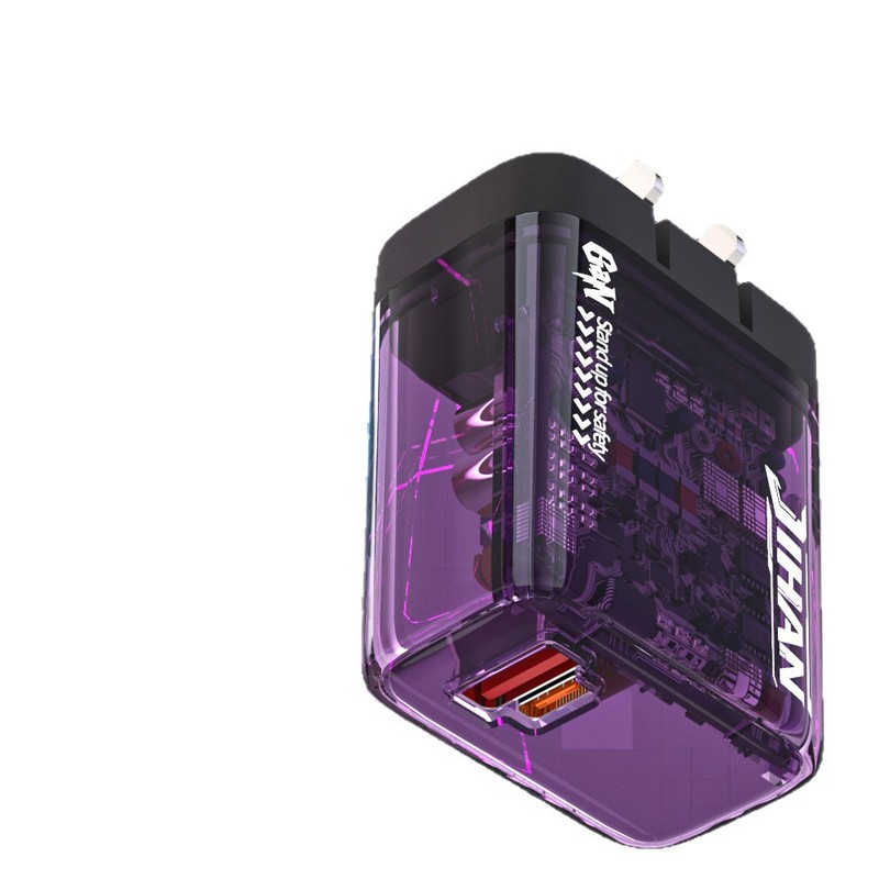 3C认证透明壳120W氮化镓充电器usb+typec双口全协议快充手机充头|undefined