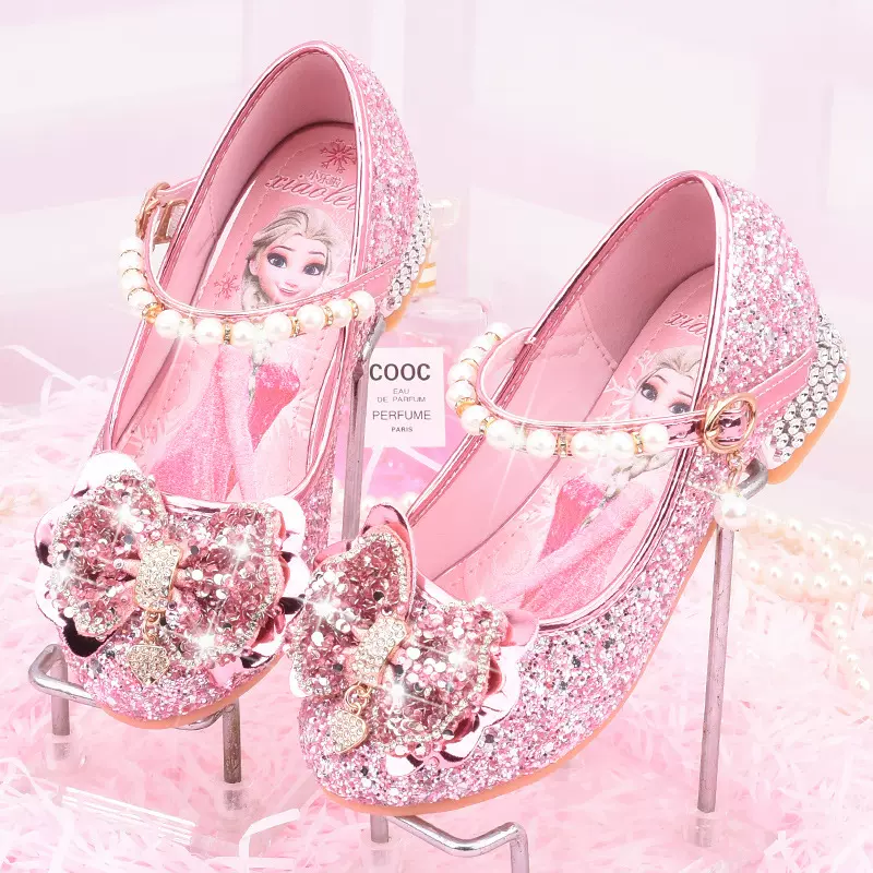 爱莎单鞋新款女童高跟鞋冰雪奇缘公主鞋春秋季儿童皮鞋小女孩水晶